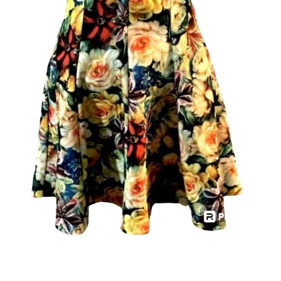 Floral A-Line Skater Skirt With Concealed Side Zipper Closure - Womens Size M - Picture 6 of 8